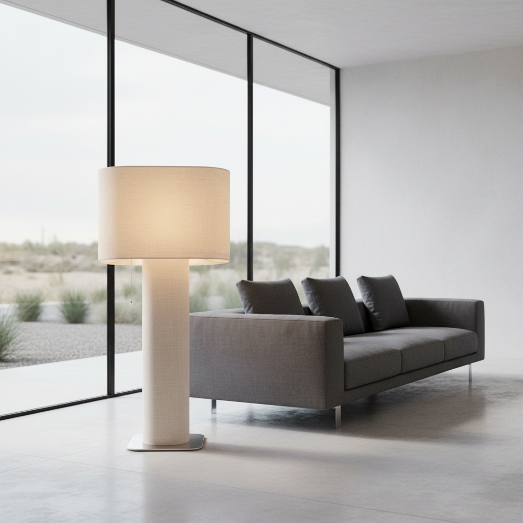 Uther floor lamp with fabric shade in modern living room