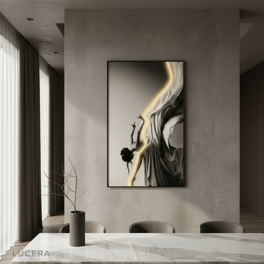 Nordic ballerina wall lamp glowing warmly in modern living room