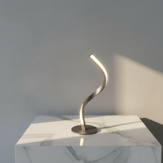 yellow lake table lamp on modern bedside table in bright living room