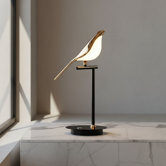 Vento Table Lamp glowing on modern sideboard in cozy living room with warm ambient light
