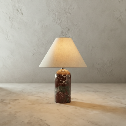 Xerophytic Table Lamp on marble side table in modern living room with warm ambient glow