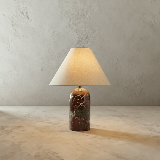 Xerophytic Table Lamp on marble side table in modern living room with warm ambient glow