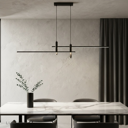Indian Red Pendant Light hanging over modern dining table in warm ambient living room