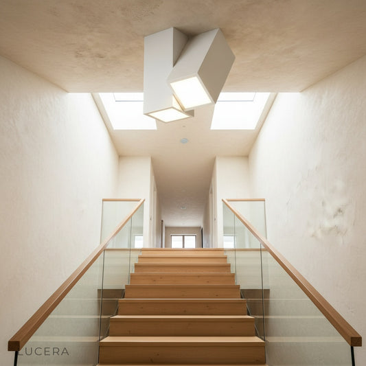 modern LED ceiling light illuminating hallway with minimalist design