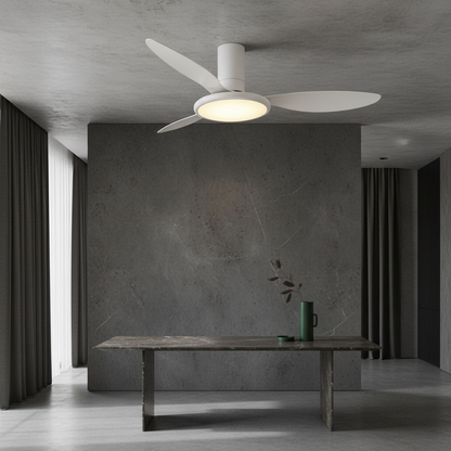 modern Umbria ceiling fan with integrated LED light in contemporary living room