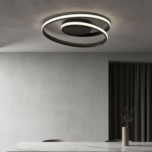 Jamb ceiling light illuminating modern Nordic living room with lotus-inspired LED glow