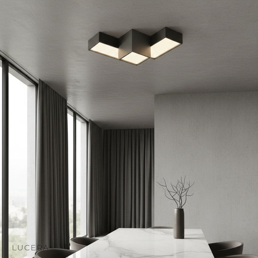 Bone Black Ceiling Light sculptural interlocking rectangles in modern living room