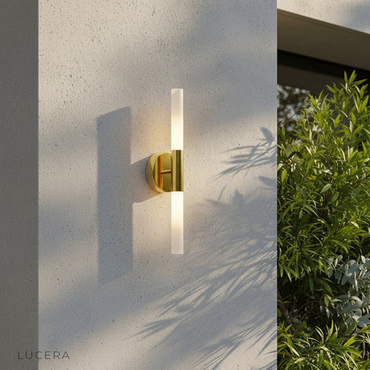 Estate Wall Lamp glowing in modern living room with warm ambient light