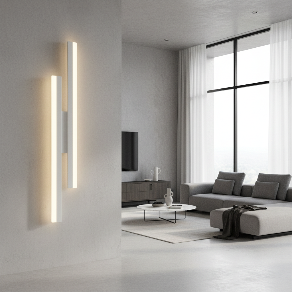 Ruby Wall Lamp glowing in modern living room with warm ambient light