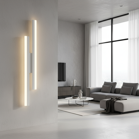 Ruby Wall Lamp glowing in modern living room with warm ambient light