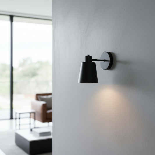 matte gold zircon wireless wall lamp glowing in modern living room