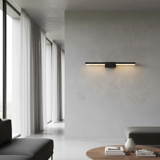Fiamma wall lamp glowing in modern bathroom with soft ambient light