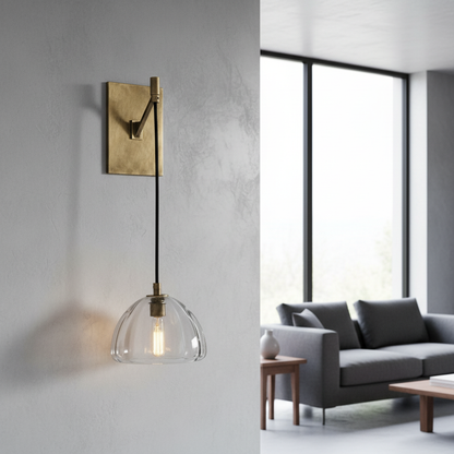 Zuleika Wall Lamp brass finish illuminating modern living room wall