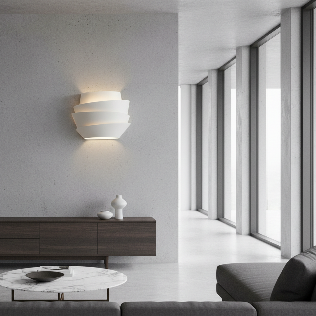Manor Wall Lamp by Lucera glowing in a cozy bedroom with white iron dual-bulb design