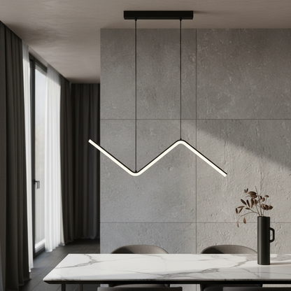 Grisaille pendant light with zig-zag design illuminating a modern living room