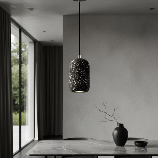 Sun Pendant Light illuminating modern living room with warm ambient glow