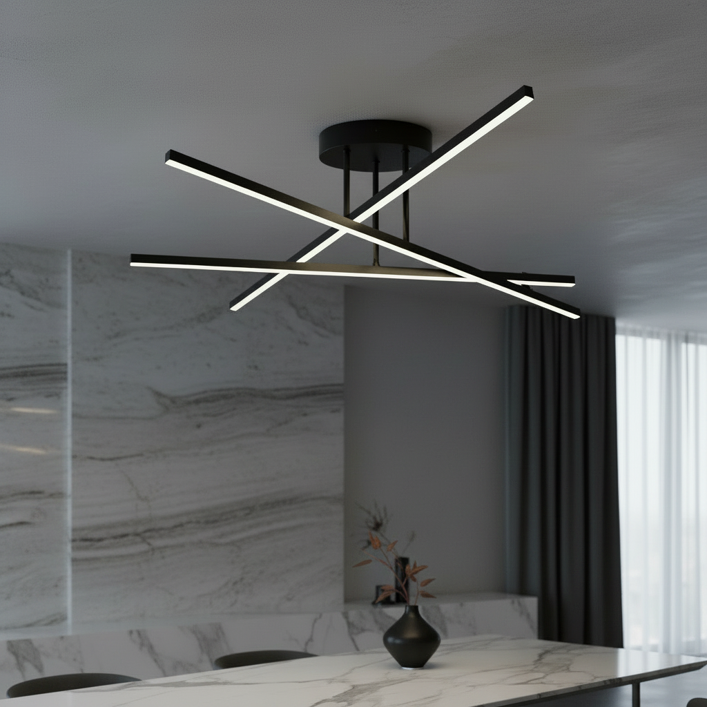 modern Riesling ceiling light glowing in stylish living room with warm ambient light