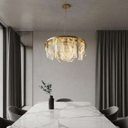 Sisyphus ceiling light gold aluminum acrylic glowing in modern living room