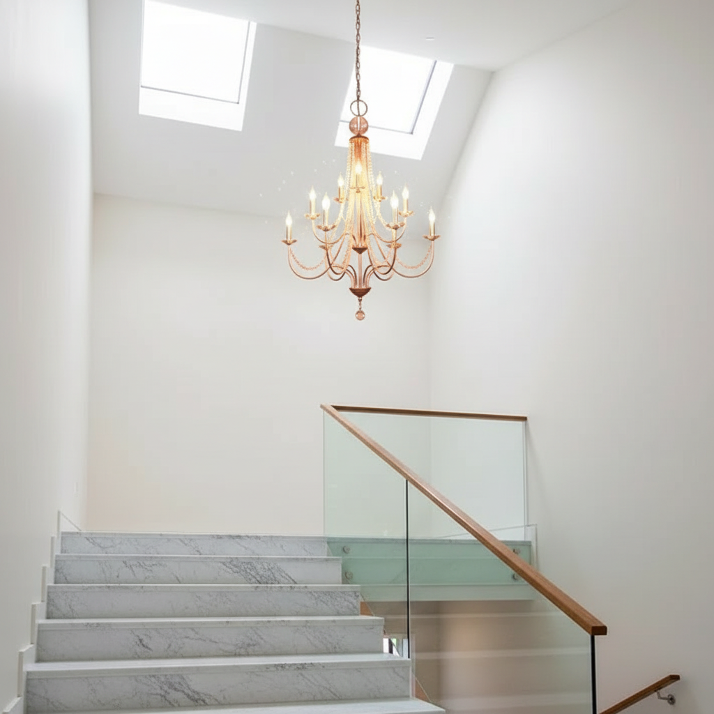 Crest Vintage Crystal Staircase Chandelier - Chandeliers | Lucera Lighting