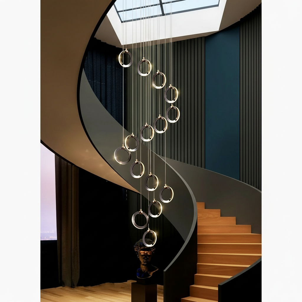 Birch Gold Black LED Pendant Rings Chandelier - Pendant Lights | Lucera Lighting