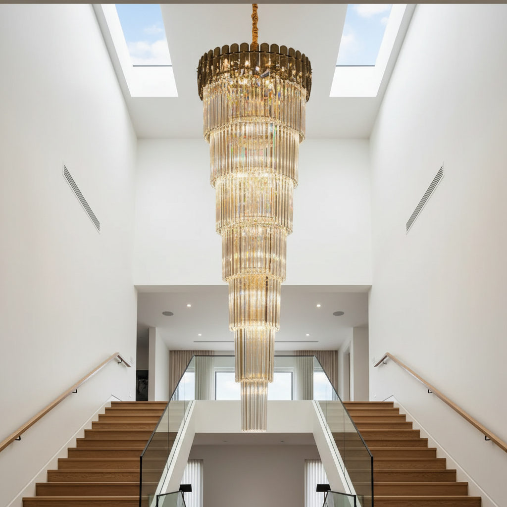Cliff Royal Long Crystal Chandelier for Staircase - Chandeliers | Lucera Lighting