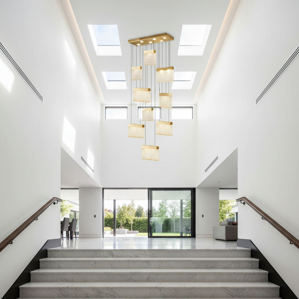 Keld Crystal Blocks LED Ceiling Chandelier - Chandeliers | Lucera Lighting