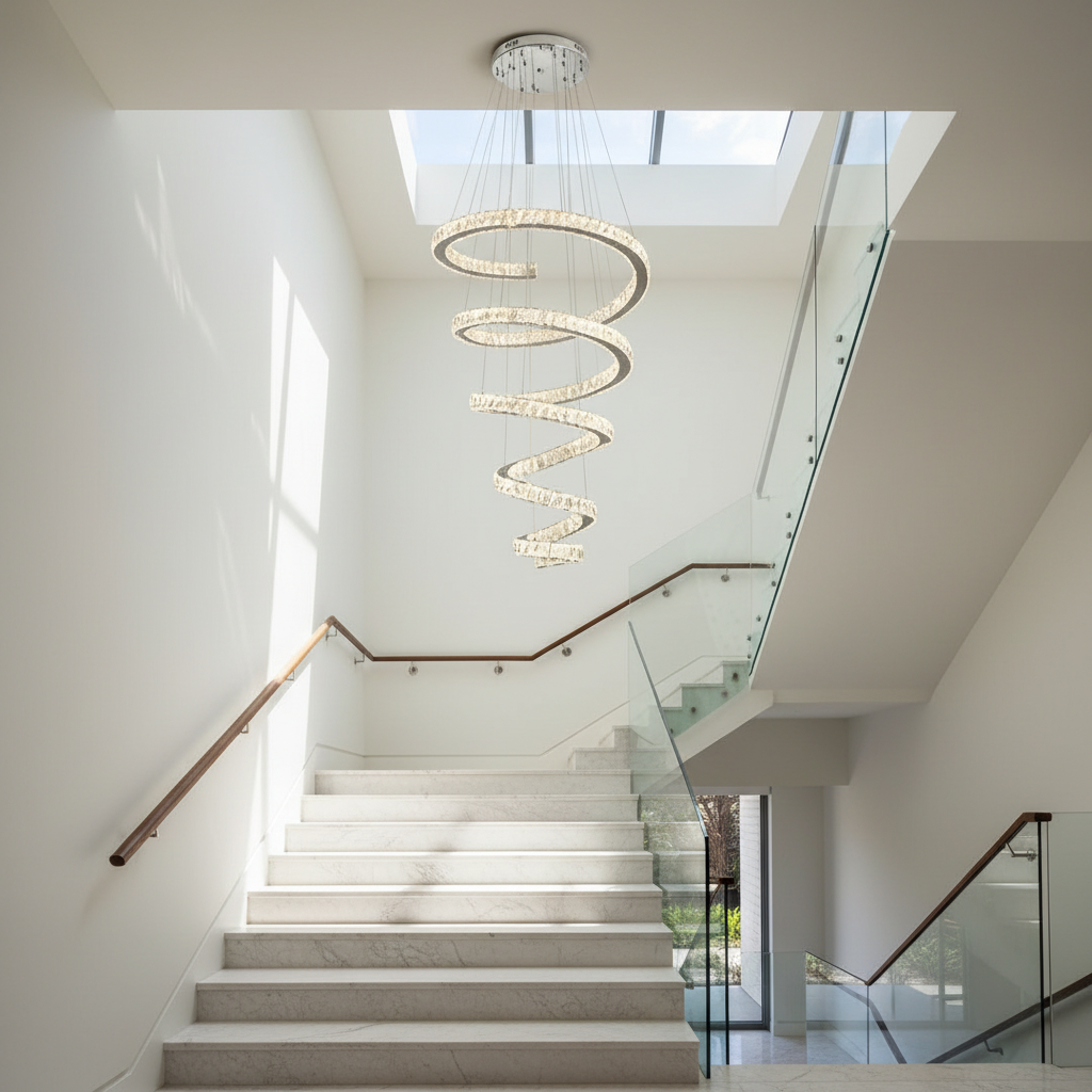 Wulf Long Spiral Hanging Crystal Golden Chandelier - Chandeliers | Lucera Lighting