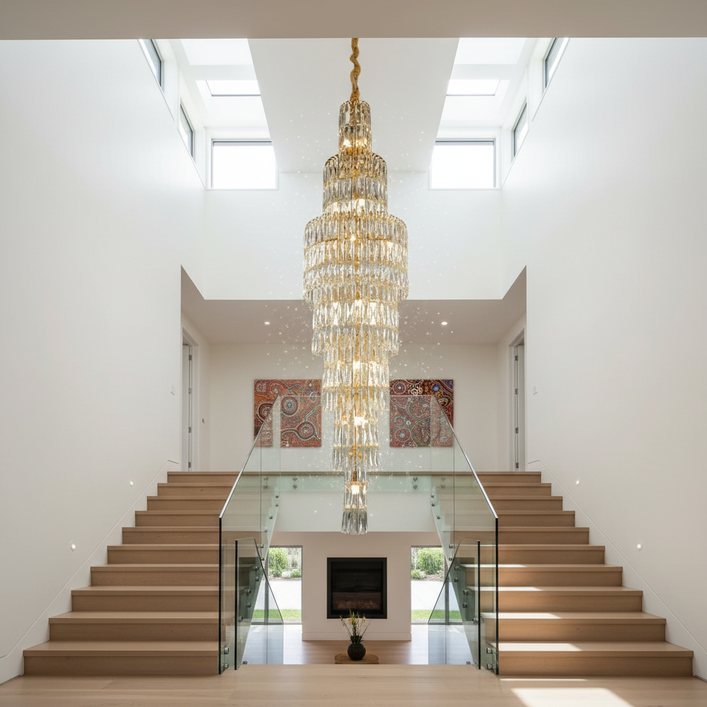 Spruce Long Crystal Chandelier for Stairway - Chandeliers | Lucera Lighting