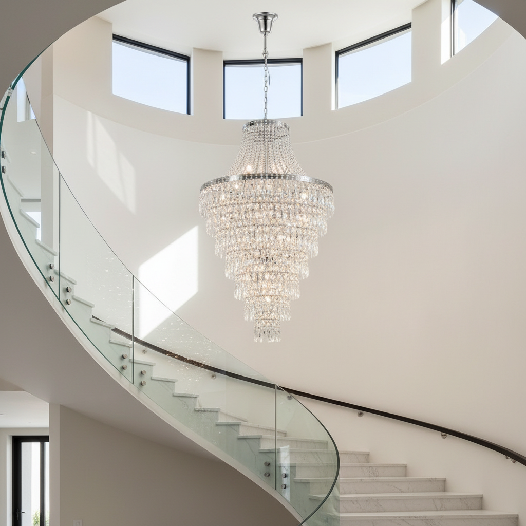 Dahlia Duplex Spiral Crystal Stairway Chandelier - Chandeliers | Lucera Lighting
