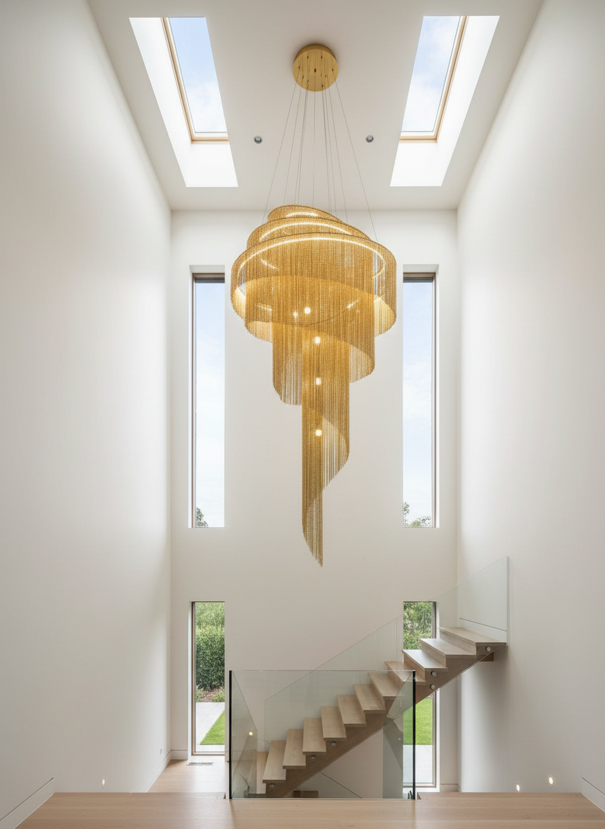 Clover Long Chandelier for Staircase, Silver/Gold Chain - Chandeliers | Lucera Lighting