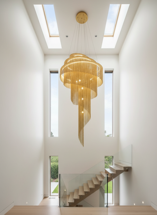Clover Long Chandelier for Staircase, Silver/Gold Chain - Chandeliers | Lucera Lighting