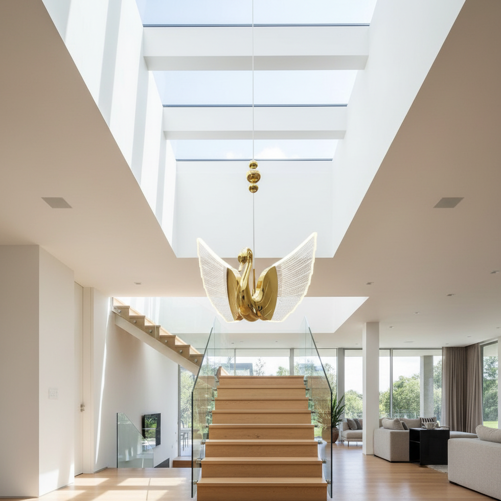 Swan Design Gold Chandelier by Lucera - Chandeliers | Lucera Lighting