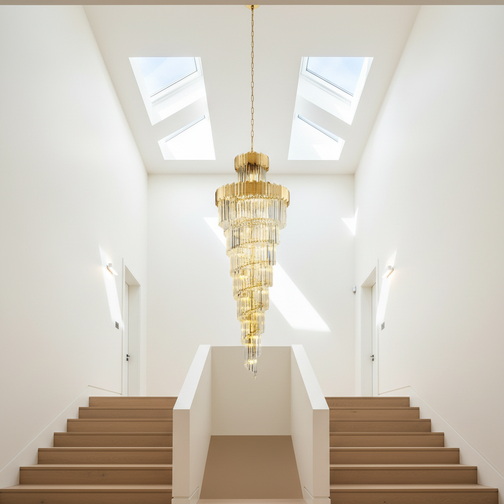 Hawthorn Long Gold Modern Crystal Chandelier - Chandeliers | Lucera Lighting