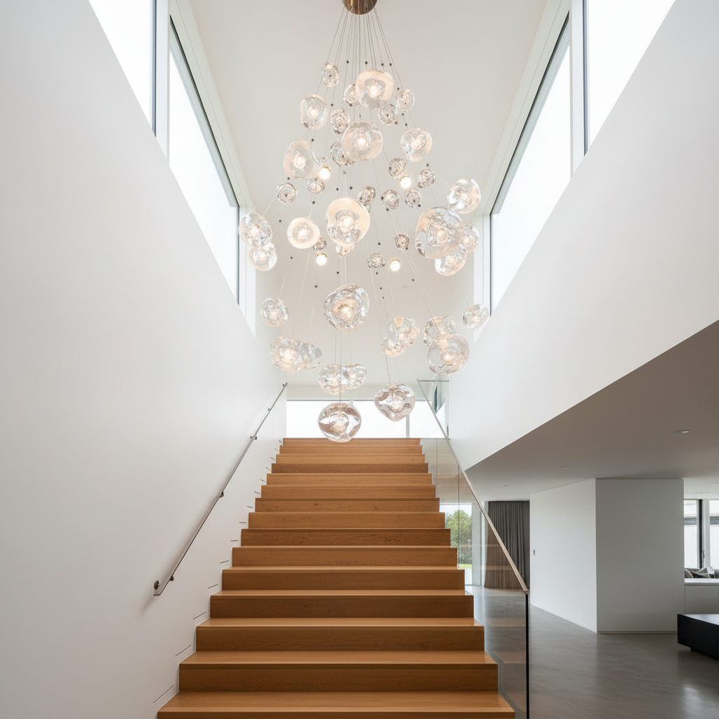 Toadflax Crystal Raindrop Staircase Chandelier - Chandeliers | Lucera Lighting