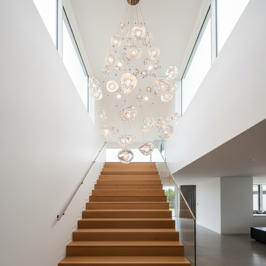 Toadflax Crystal Raindrop Staircase Chandelier - Chandeliers | Lucera Lighting