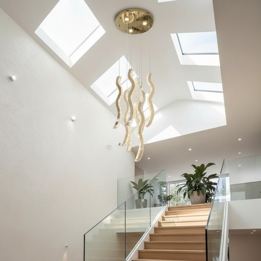 Jade Gold Crystal Wave Light Fixture - Chandeliers | Lucera Lighting