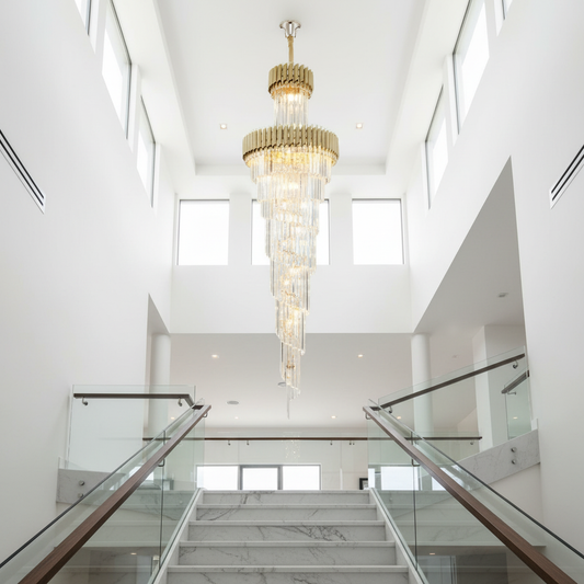 Pumice Black and Gold Crystal Chandelier for Staircase - Chandeliers | Lucera Lighting