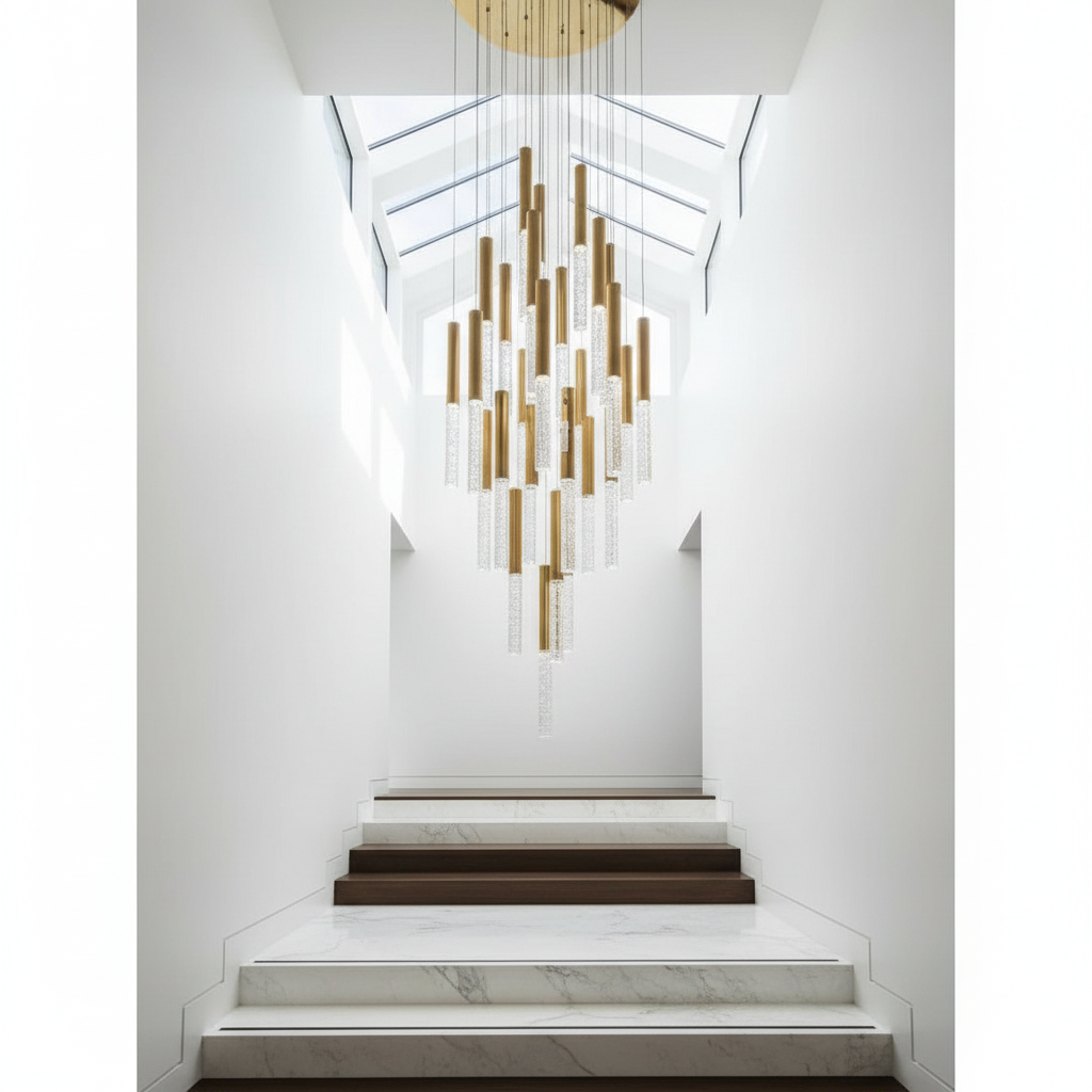 Schist Long LED Spiral Chandelier - Chandeliers | Lucera Lighting