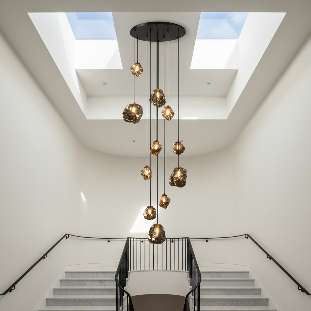Quartzite Molten Rock Glass Staircase Chandelier - Chandeliers | Lucera Lighting