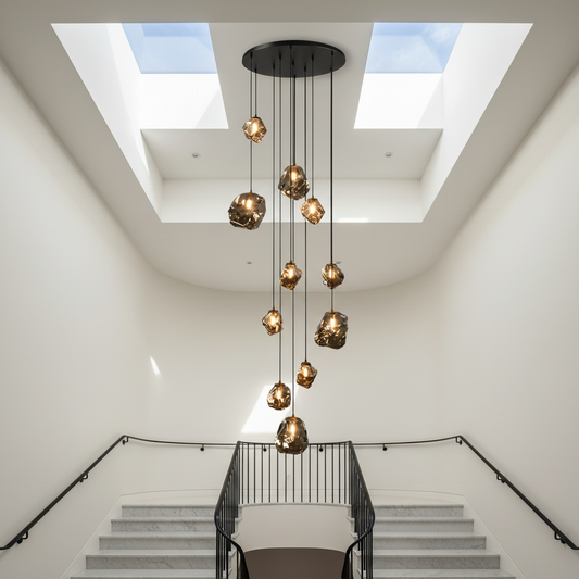 Quartzite Molten Rock Glass Staircase Chandelier - Chandeliers | Lucera Lighting