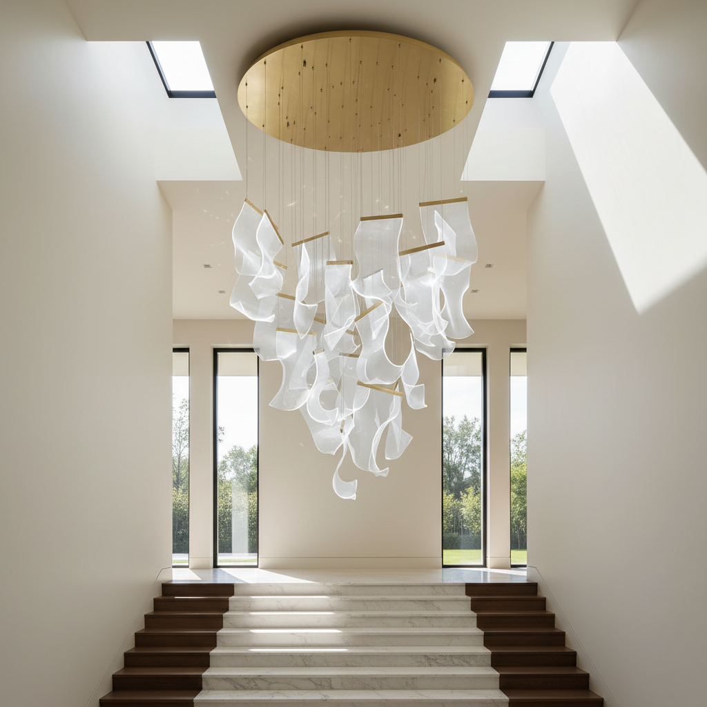 Feldspar Silk Design Gold Pendant Light for Staircase - Chandeliers | Lucera Lighting