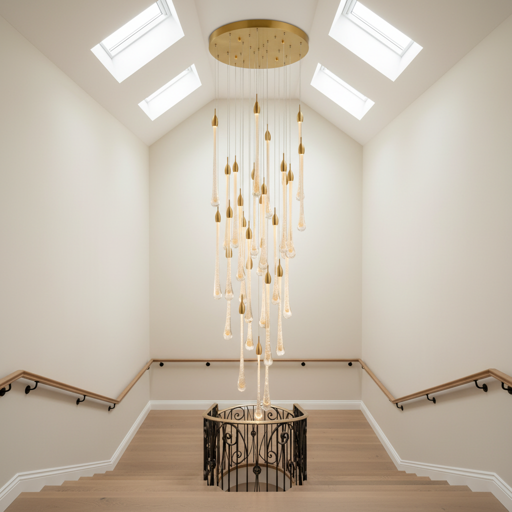 Albite Staircase Gold Crystal Chandelier - Chandeliers | Lucera Lighting