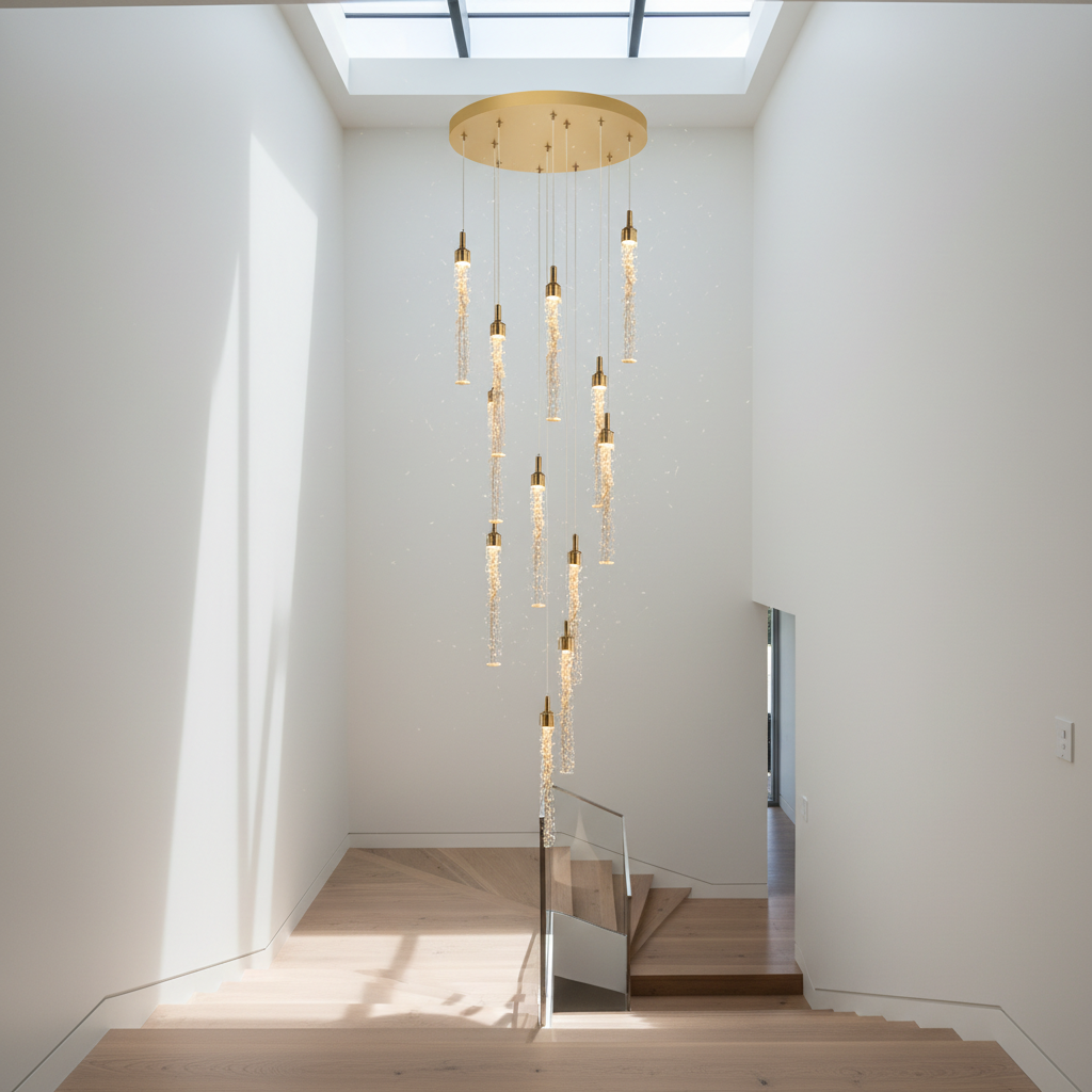 Diorite Crystal Cascade Staircase Chandelier - Chandeliers | Lucera Lighting