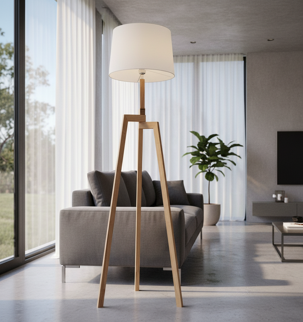 Spinel Modern Solid Wood Floor Lamp With Cloth Lampshade - Lamps | Lucera Lighting