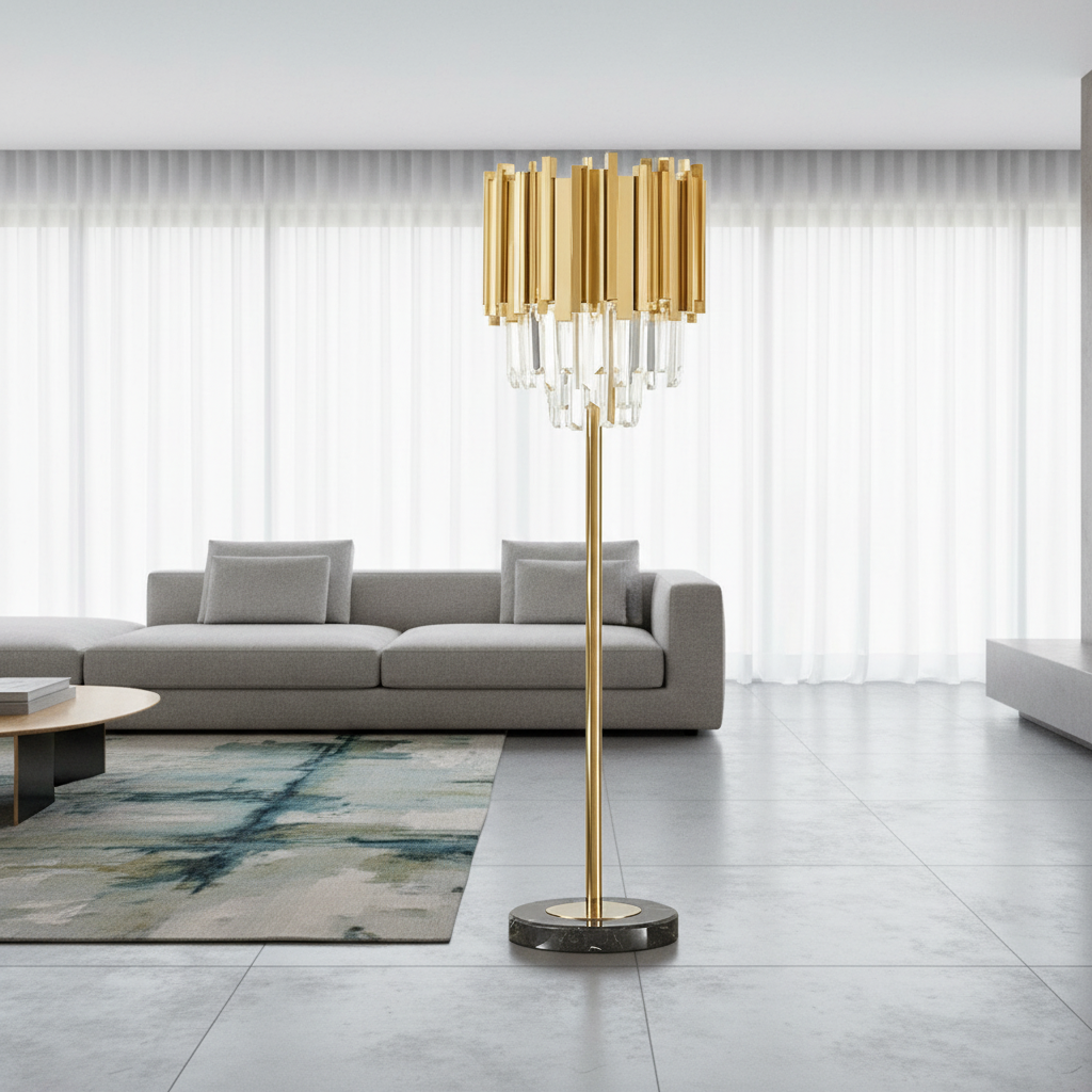 Cobalt Crystal Gold Stainless Steel Modern Floor Lamp - Lamps | Lucera Lighting