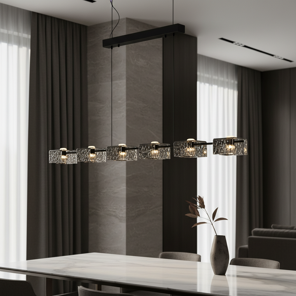 Cinnabar Copper Chandelier - Textured Glass - Pendant Lights | Lucera Lighting