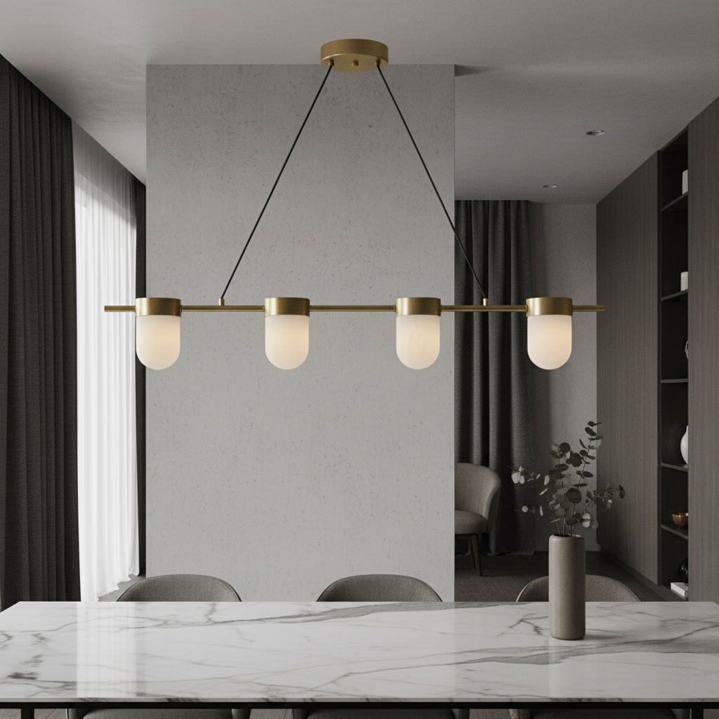 Celadon Art Deco Linear Chandelier with Alabaster Shades - Pendant Lights | Lucera Lighting