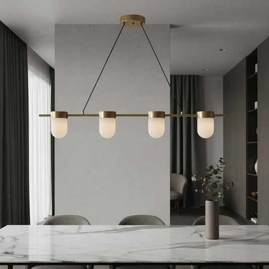 Celadon Art Deco Linear Chandelier with Alabaster Shades - Pendant Lights | Lucera Lighting