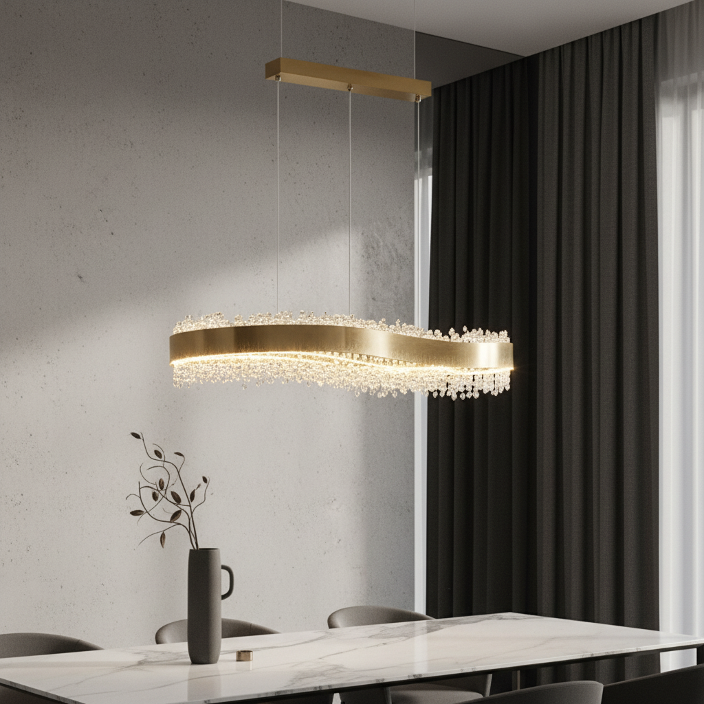 Cerulean Wave Crystal Rectangle Chandelier - Pendant Lights | Lucera Lighting