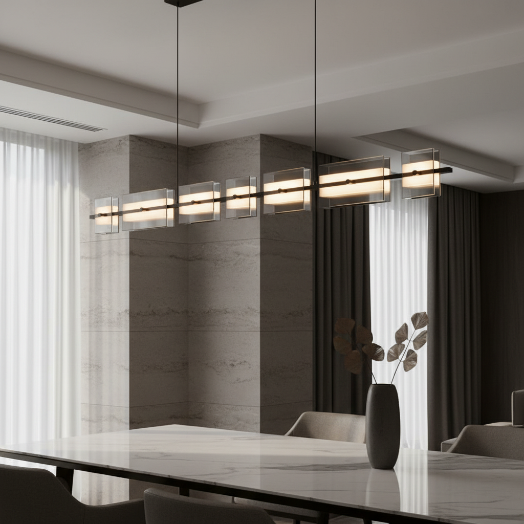 Icterine Modern Rectangle Copper Glass Chandelier - Pendant Lights | Lucera Lighting